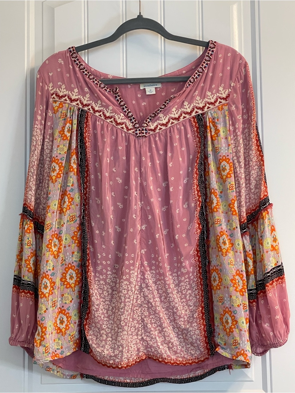 Sundance Dusty Rose Mixed-Print Boho Blouse